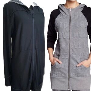 Pink Lotus Longline Zipper Front Jacket Hooded Exposed Seam Sz L